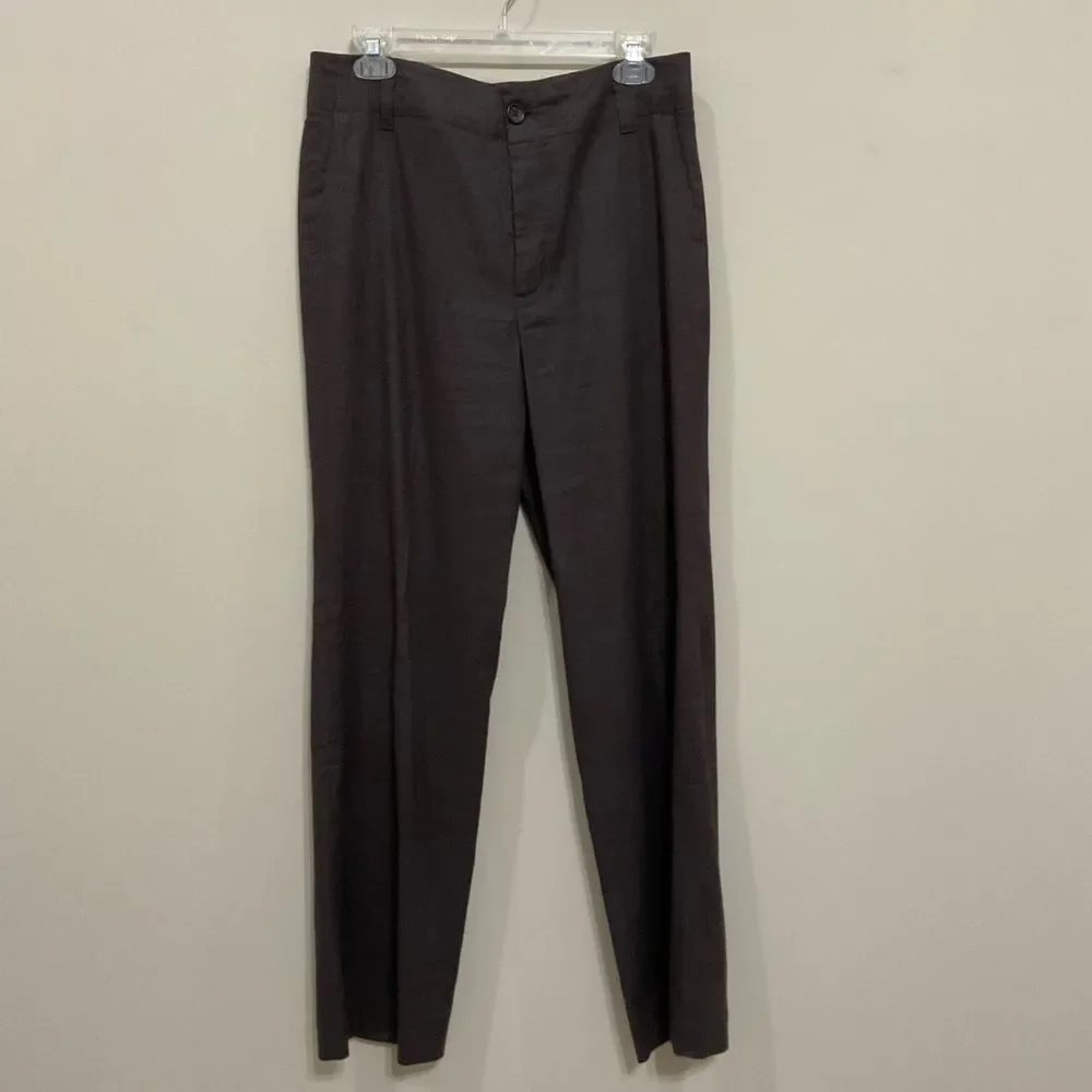 BANANA REPUBLIC Vintage Linen Trousers Sz 10 Brown Harrison Fit Wide Leg Stretch